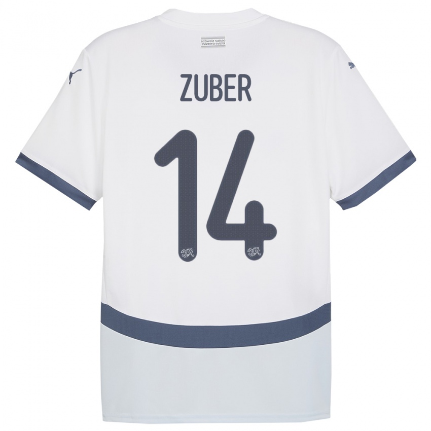 Férfi Svájc Steven Zuber #14 Fehér Idegenbeli Jersey 24-26 Mez Póló Ing