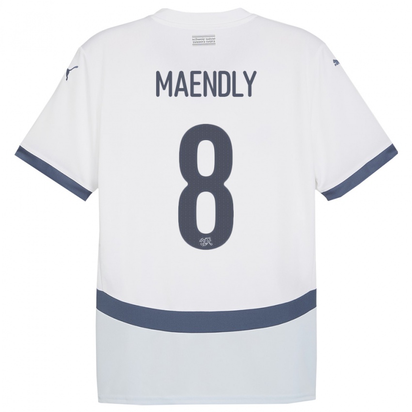 Férfi Svájc Sandy Maendly #8 Fehér Idegenbeli Jersey 24-26 Mez Póló Ing