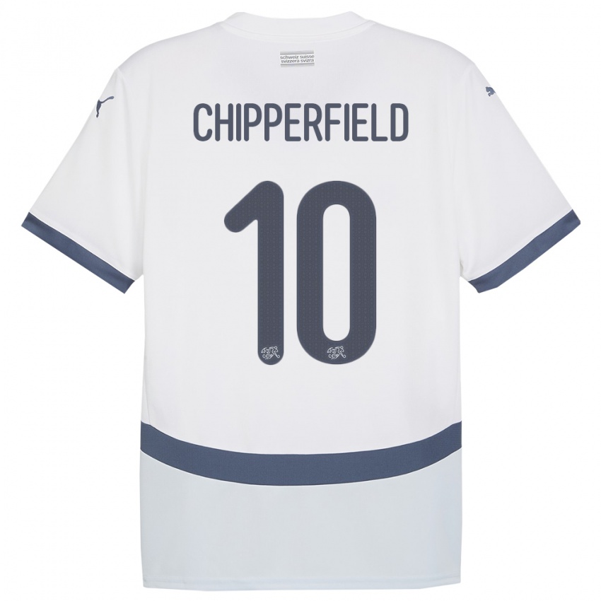 Férfi Svájc Liam Chipperfield #10 Fehér Idegenbeli Jersey 24-26 Mez Póló Ing