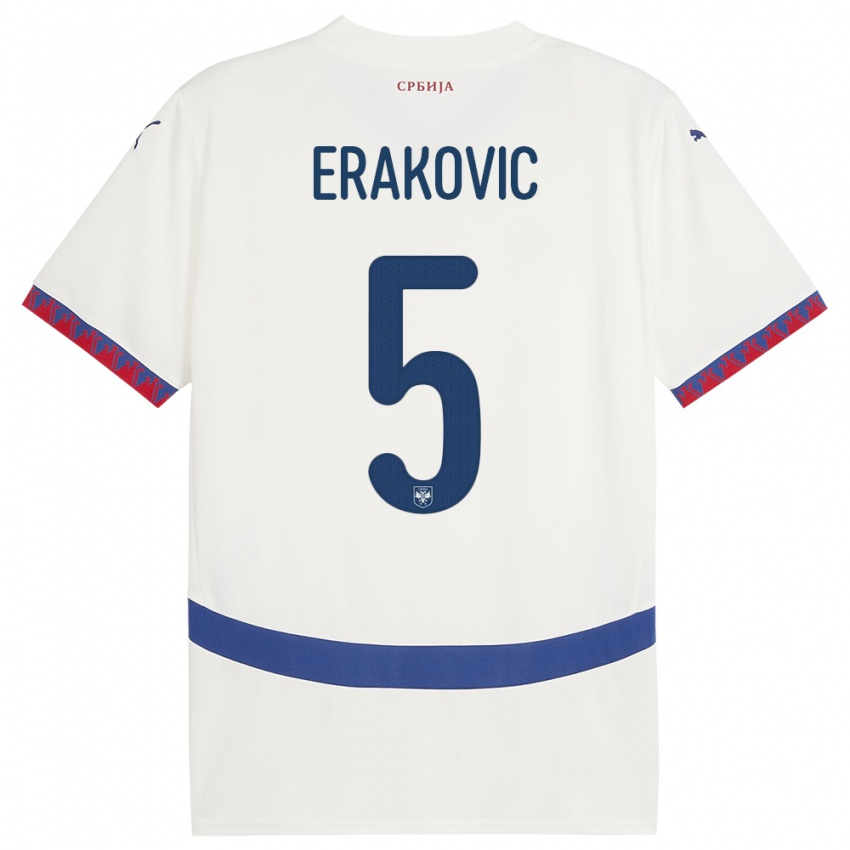 Férfi Szerbia Strahinja Erakovic #5 Fehér Idegenbeli Jersey 24-26 Mez Póló Ing