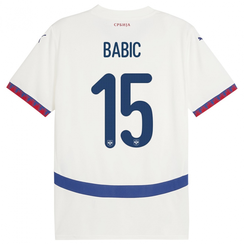 Férfi Szerbia Srdjan Babic #15 Fehér Idegenbeli Jersey 24-26 Mez Póló Ing