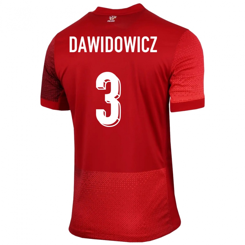 Férfi Lengyelország Pawel Dawidowicz #3 Piros Idegenbeli Jersey 24-26 Mez Póló Ing