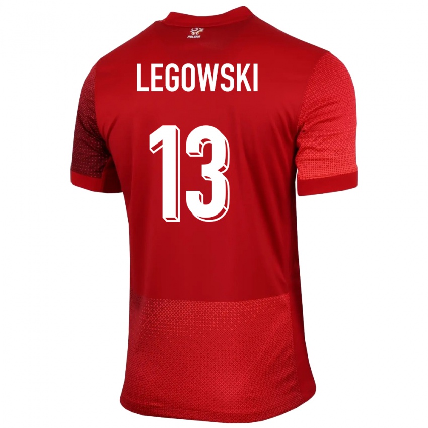 Férfi Lengyelország Mateusz Legowski #13 Piros Idegenbeli Jersey 24-26 Mez Póló Ing