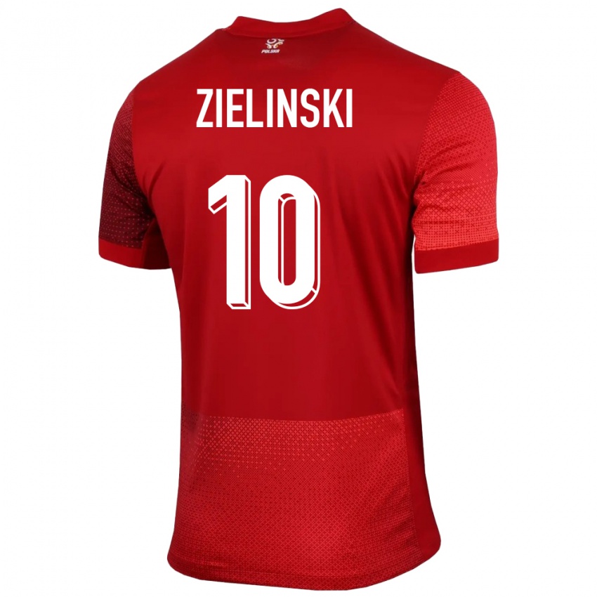 Férfi Lengyelország Piotr Zielinski #10 Piros Idegenbeli Jersey 24-26 Mez Póló Ing