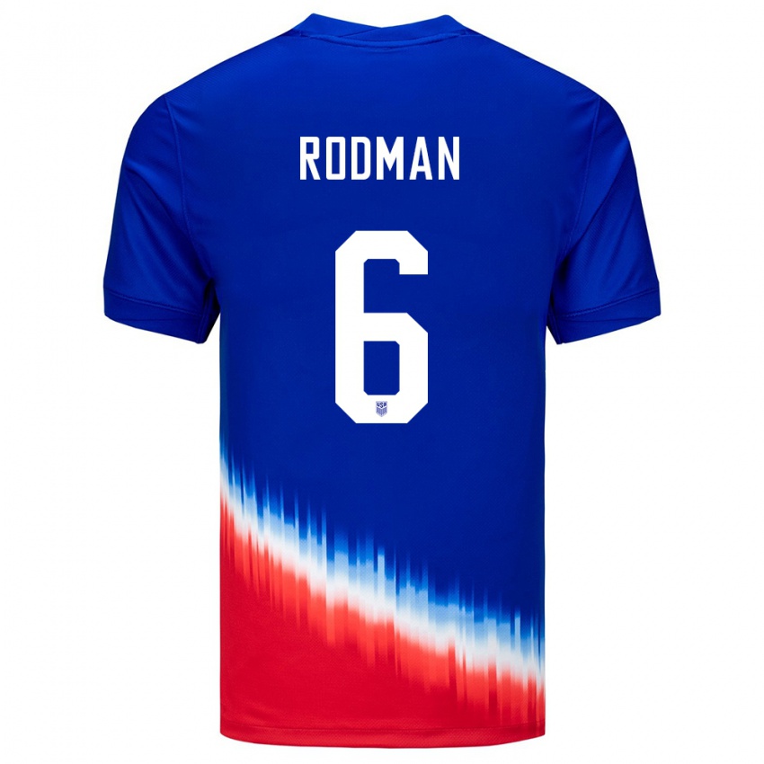 Férfi Egyesült Államok Trinity Rodman #6 Kék Idegenbeli Jersey 24-26 Mez Póló Ing