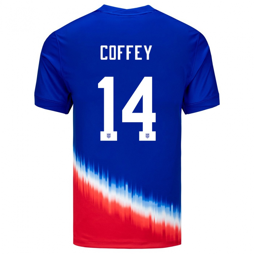 Férfi Egyesült Államok Sam Coffey #14 Kék Idegenbeli Jersey 24-26 Mez Póló Ing