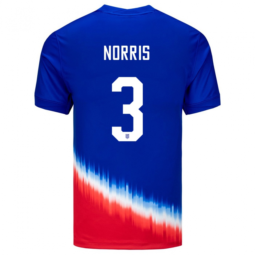 Férfi Egyesült Államok Nolan Norris #3 Kék Idegenbeli Jersey 24-26 Mez Póló Ing