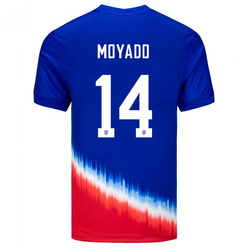 Férfi Egyesült Államok Bryan Moyado #14 Kék Idegenbeli Jersey 24-26 Mez Póló Ing