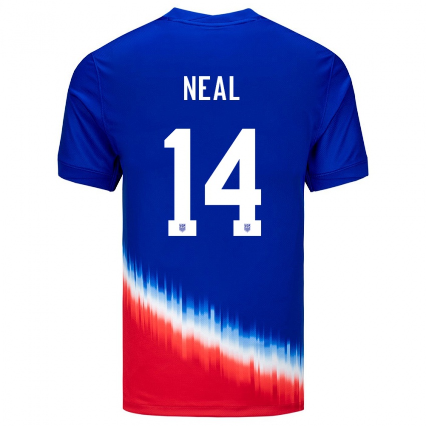 Férfi Egyesült Államok Jalen Neal #14 Kék Idegenbeli Jersey 24-26 Mez Póló Ing