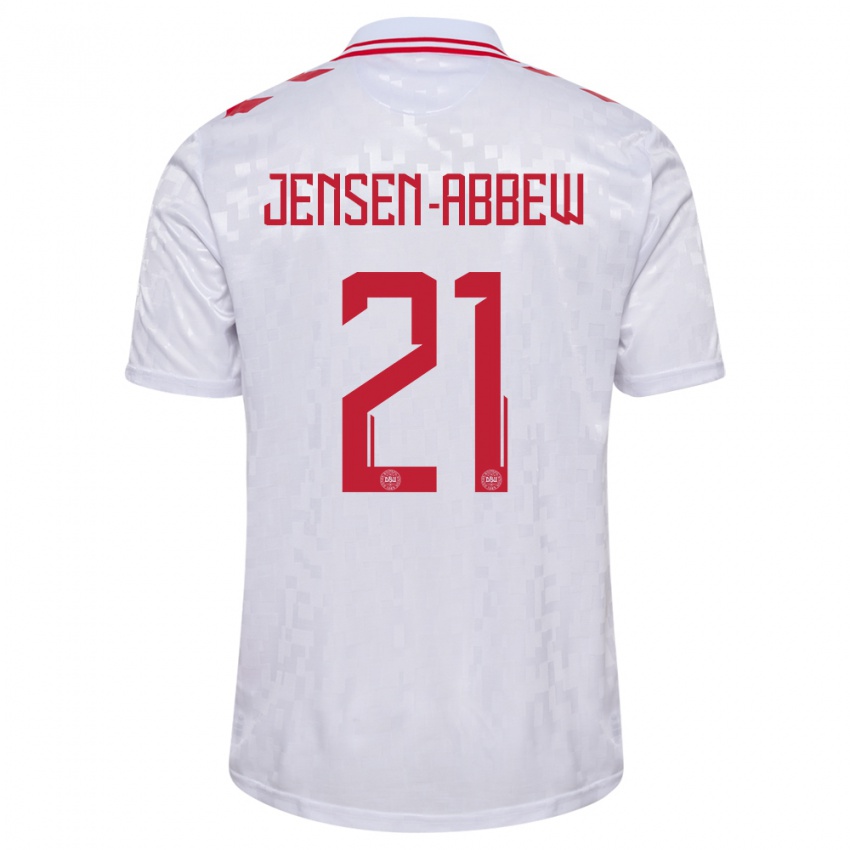 Férfi Dánia Jonas Jensen-Abbew #21 Fehér Idegenbeli Jersey 24-26 Mez Póló Ing