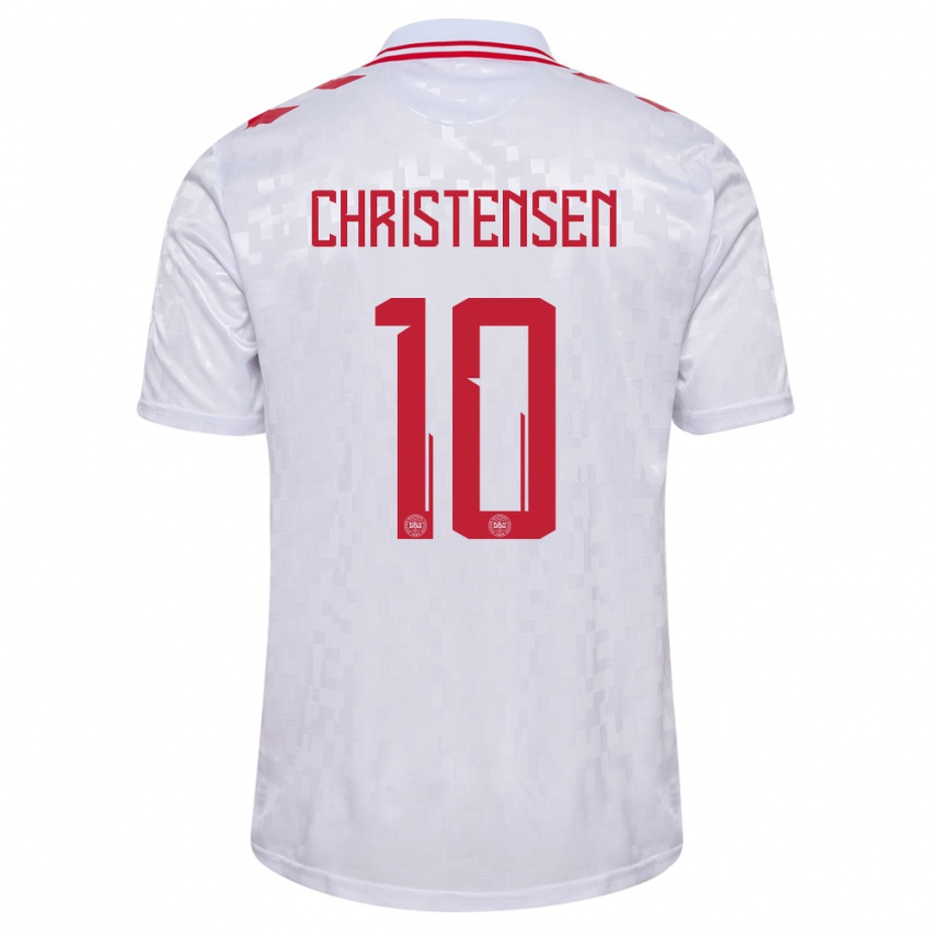 Férfi Dánia Gustav Christensen #10 Fehér Idegenbeli Jersey 24-26 Mez Póló Ing