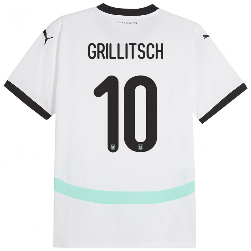 Férfi Ausztria Florian Grillitsch #10 Fehér Idegenbeli Jersey 24-26 Mez Póló Ing