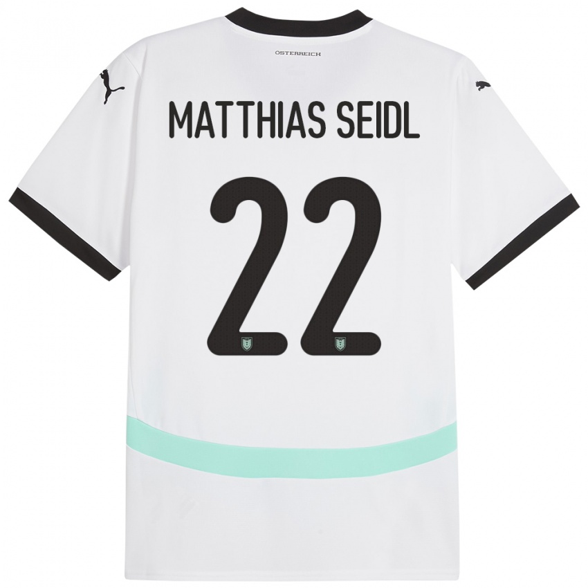 Férfi Ausztria Matthias Seidl #22 Fehér Idegenbeli Jersey 24-26 Mez Póló Ing