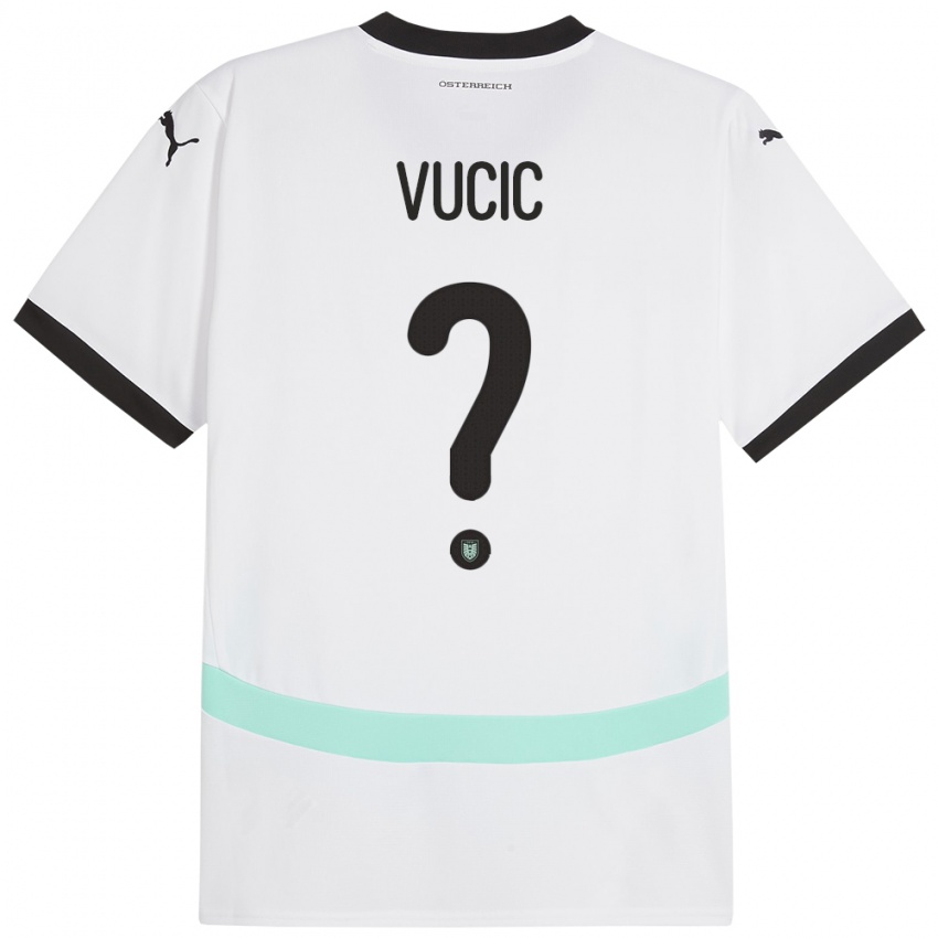 Férfi Ausztria Romeo Vucic #0 Fehér Idegenbeli Jersey 24-26 Mez Póló Ing