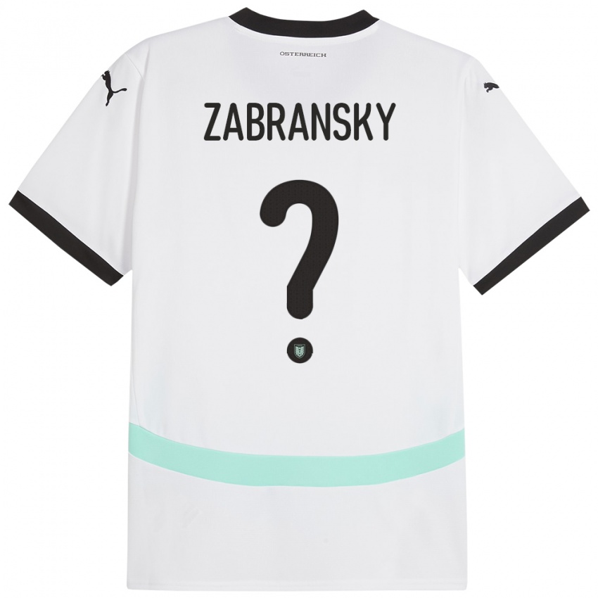 Férfi Ausztria Valentin Zabransky #0 Fehér Idegenbeli Jersey 24-26 Mez Póló Ing
