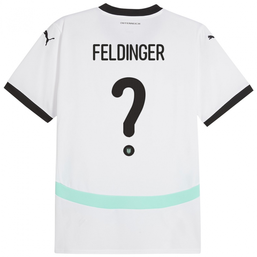 Férfi Ausztria Rafael Feldinger #0 Fehér Idegenbeli Jersey 24-26 Mez Póló Ing