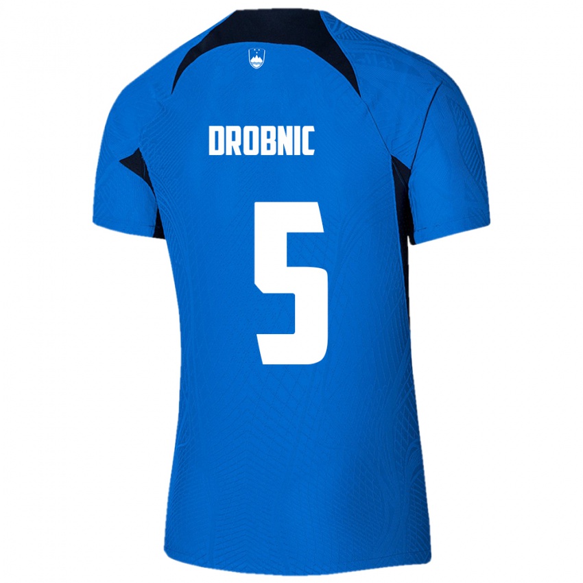 Férfi Szlovénia Dominik Drobnic #5 Kék Idegenbeli Jersey 24-26 Mez Póló Ing