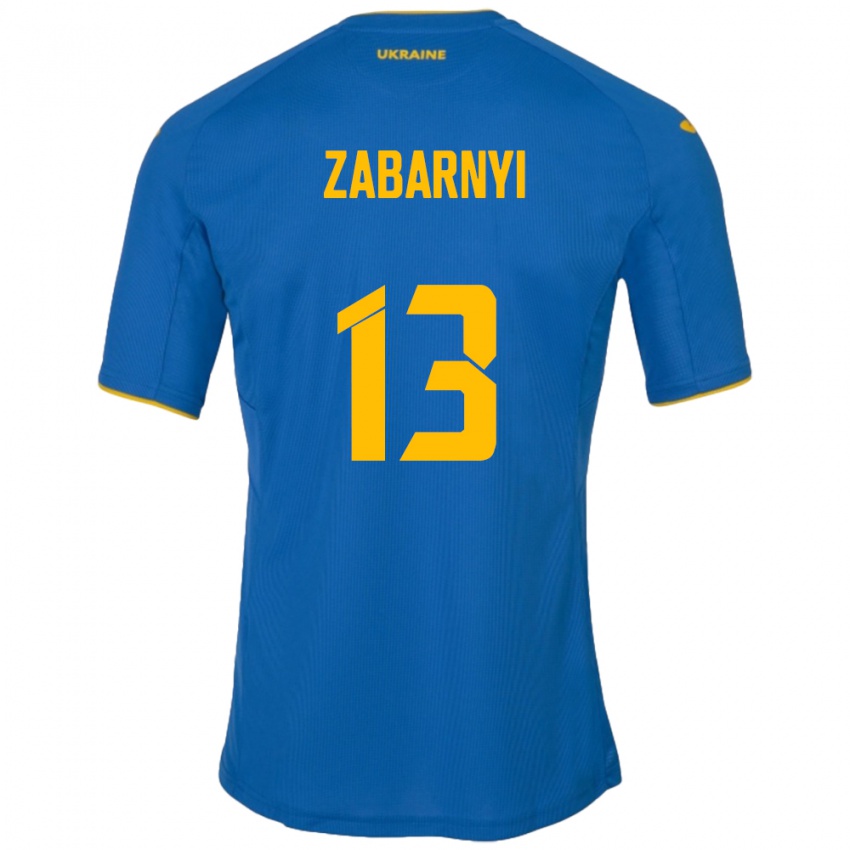 Férfi Ukrajna Ilya Zabarnyi #13 Kék Idegenbeli Jersey 24-26 Mez Póló Ing