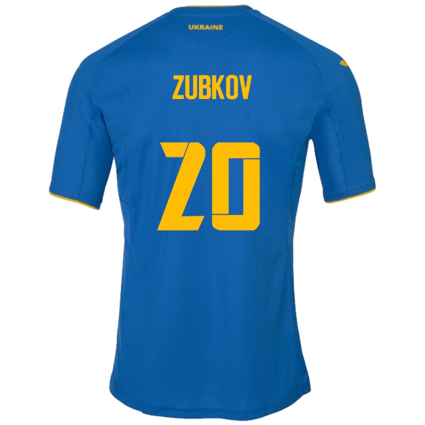 Férfi Ukrajna Oleksandr Zubkov #20 Kék Idegenbeli Jersey 24-26 Mez Póló Ing