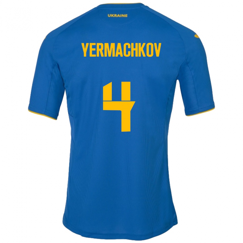 Férfi Ukrajna Ivan Yermachkov #4 Kék Idegenbeli Jersey 24-26 Mez Póló Ing