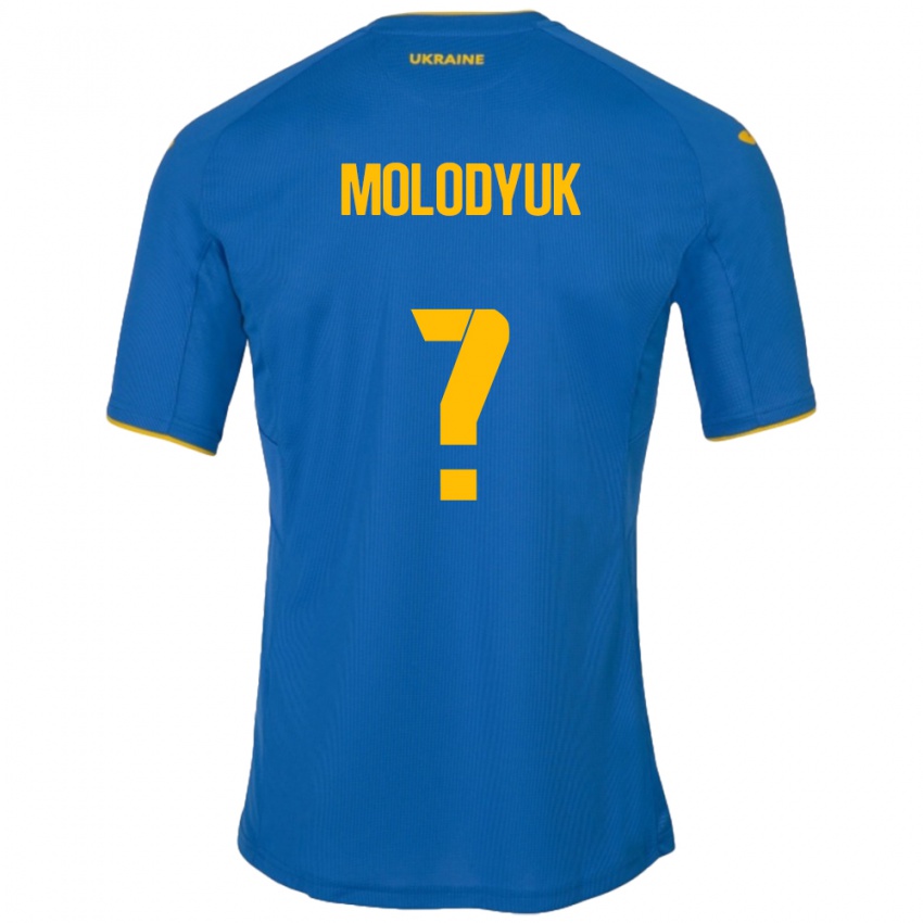 Férfi Ukrajna Yelyzaveta Molodyuk #0 Kék Idegenbeli Jersey 24-26 Mez Póló Ing