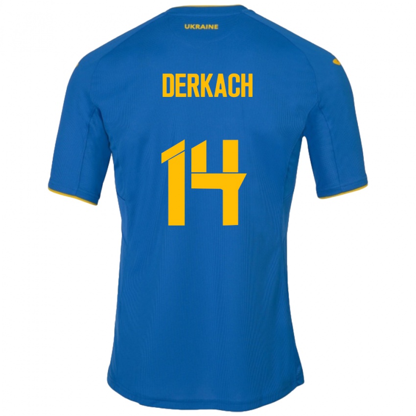 Férfi Ukrajna Yana Derkach #14 Kék Idegenbeli Jersey 24-26 Mez Póló Ing