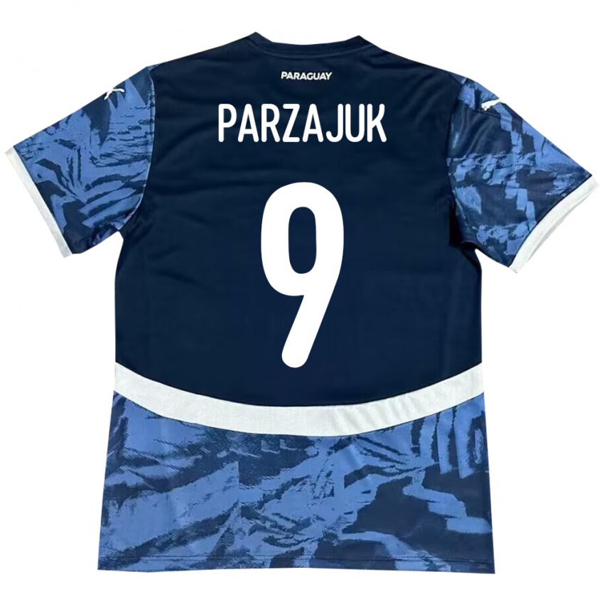 Férfi Paraguay Kevin Parzajuk #9 Kék Idegenbeli Jersey 24-26 Mez Póló Ing