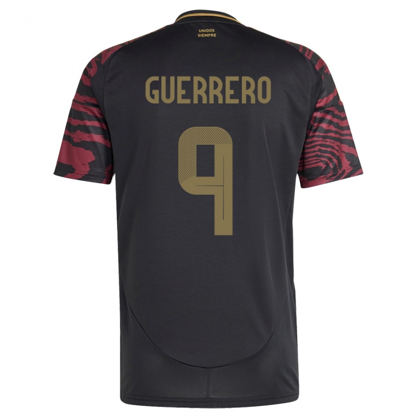 Férfi Peru Paolo Guerrero #9 Fekete Idegenbeli Jersey 24-26 Mez Póló Ing