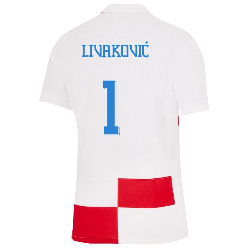 Női Horvátország Dominik Livakovic #1 Fehér Piros Hazai Jersey 24-26 Mez Póló Ing