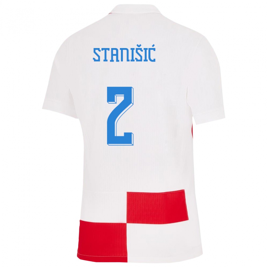 Női Horvátország Josip Stanisic #2 Fehér Piros Hazai Jersey 24-26 Mez Póló Ing