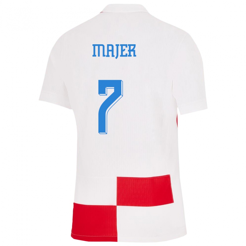 Női Horvátország Lovro Majer #7 Fehér Piros Hazai Jersey 24-26 Mez Póló Ing