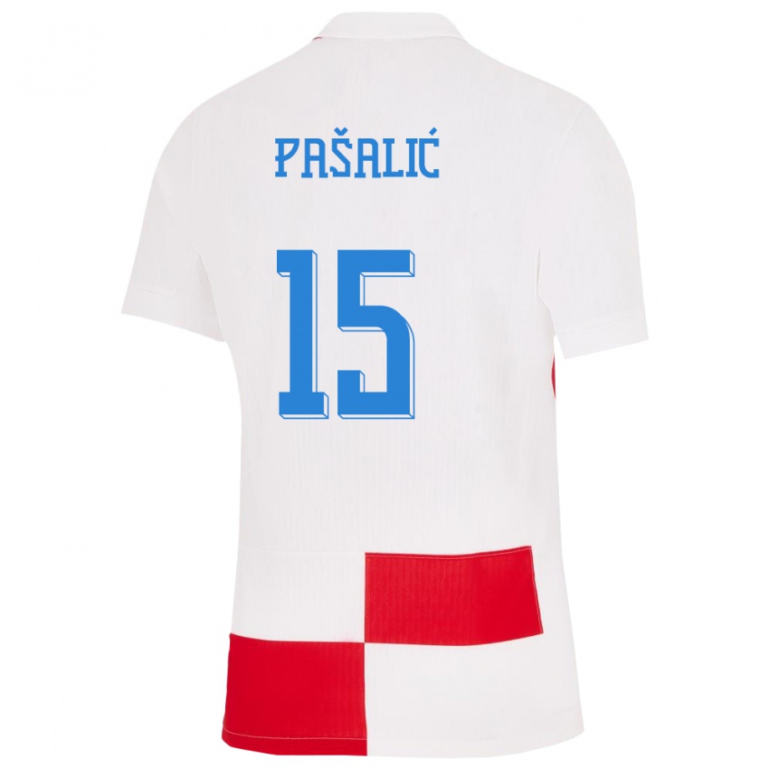 Női Horvátország Marco Pasalic #15 Fehér Piros Hazai Jersey 24-26 Mez Póló Ing