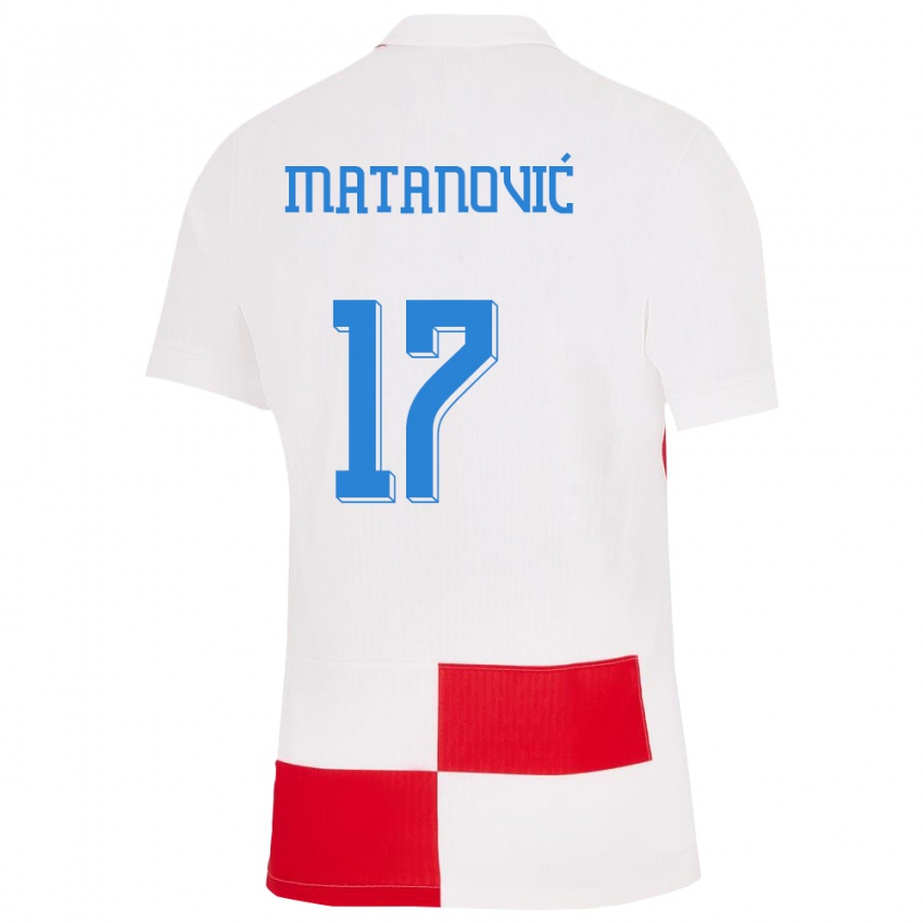 Női Horvátország Igor Matanovic #17 Fehér Piros Hazai Jersey 24-26 Mez Póló Ing