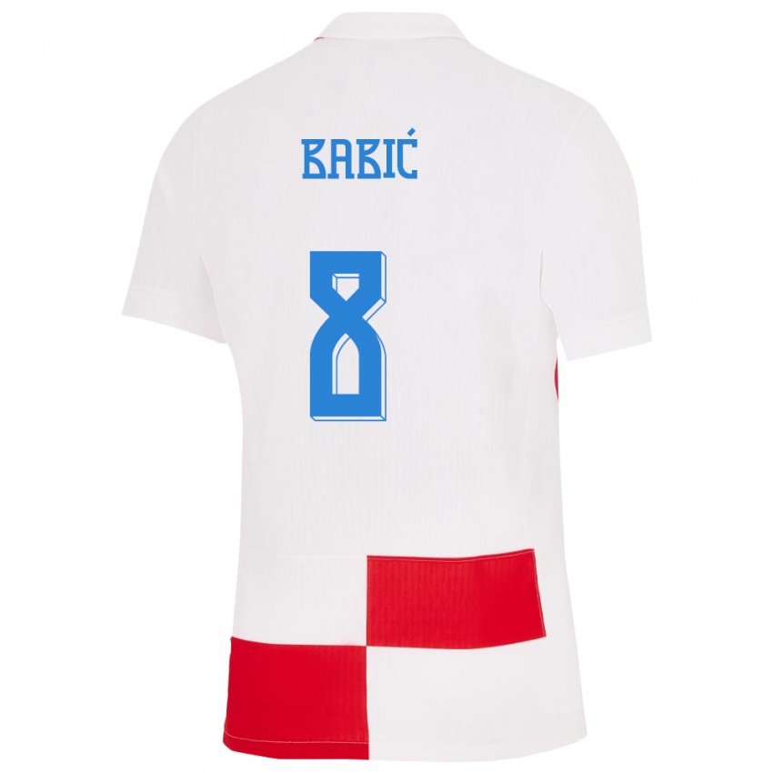 Női Horvátország Andro Babic #8 Fehér Piros Hazai Jersey 24-26 Mez Póló Ing