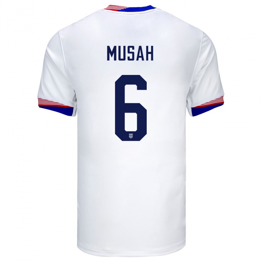 Női Egyesült Államok Yunus Musah #6 Fehér Hazai Jersey 24-26 Mez Póló Ing