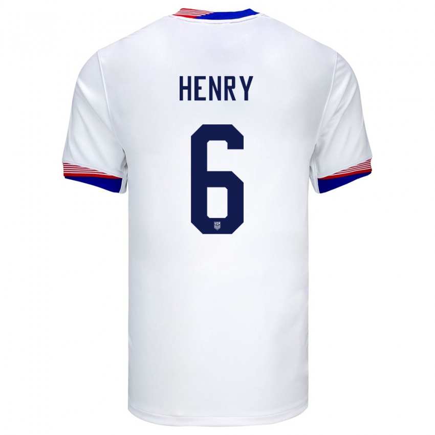 Női Egyesült Államok Kobi Henry #6 Fehér Hazai Jersey 24-26 Mez Póló Ing