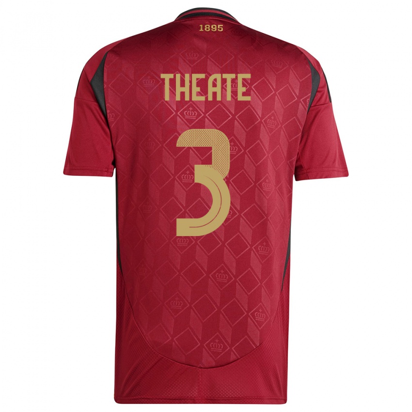 Női Belgium Arthur Theate #3 Burgundia Hazai Jersey 24-26 Mez Póló Ing