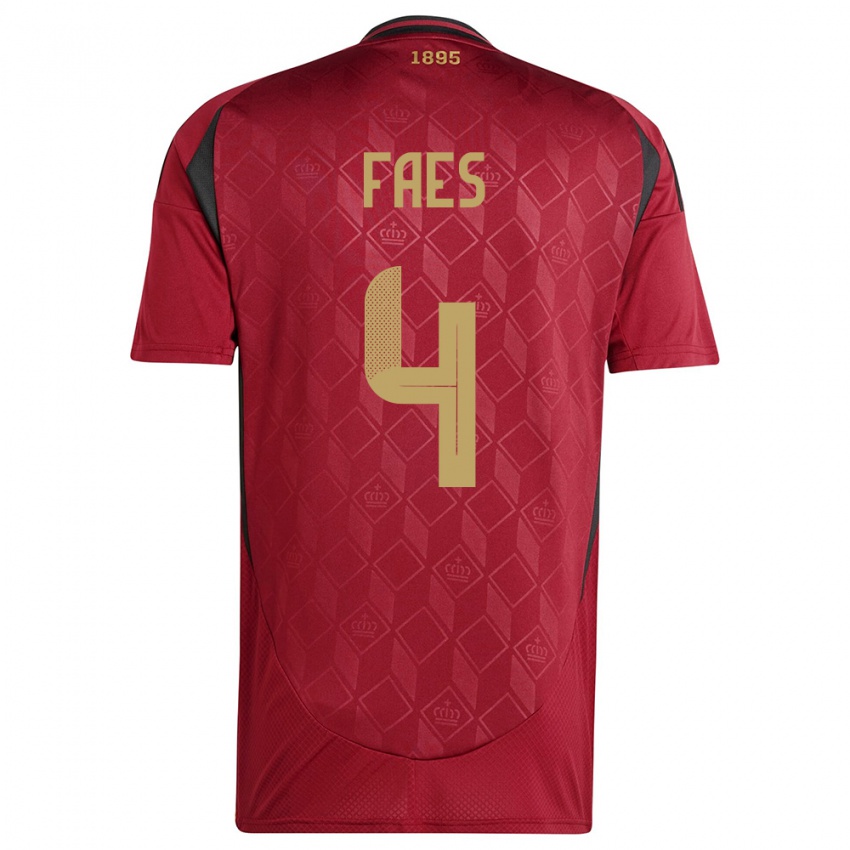 Női Belgium Wout Faes #4 Burgundia Hazai Jersey 24-26 Mez Póló Ing