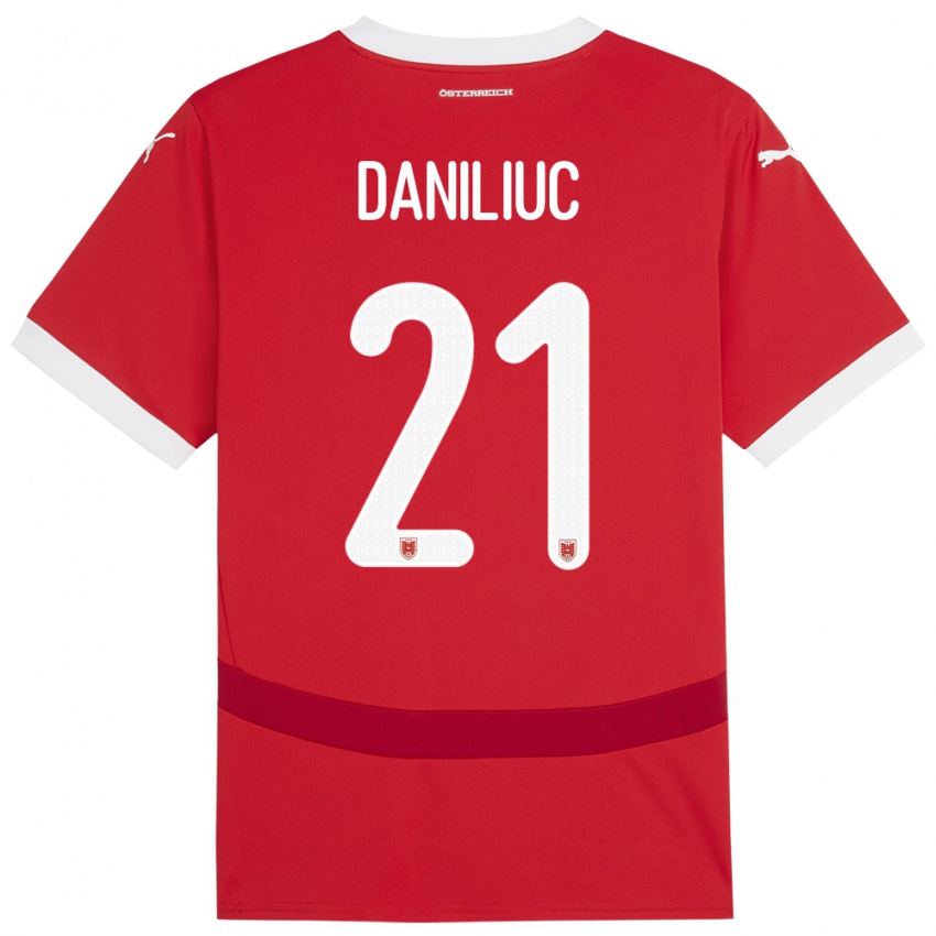 Női Ausztria Flavius Daniliuc #21 Piros Hazai Jersey 24-26 Mez Póló Ing