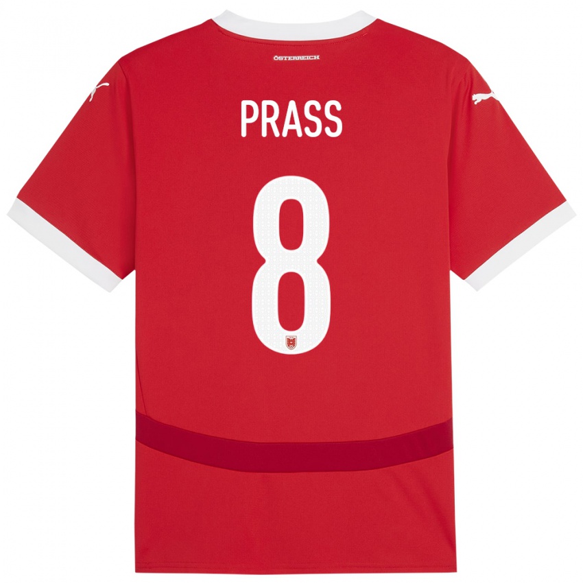 Női Ausztria Alexander Prass #8 Piros Hazai Jersey 24-26 Mez Póló Ing