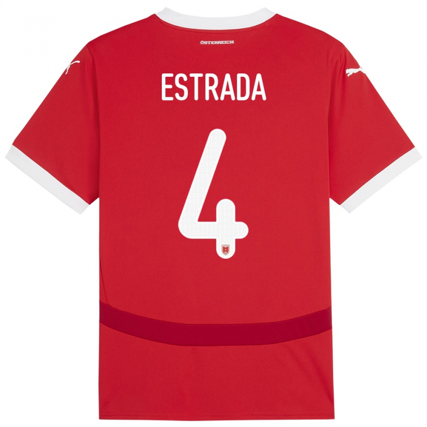 Női Ausztria Pascal Estrada #4 Piros Hazai Jersey 24-26 Mez Póló Ing