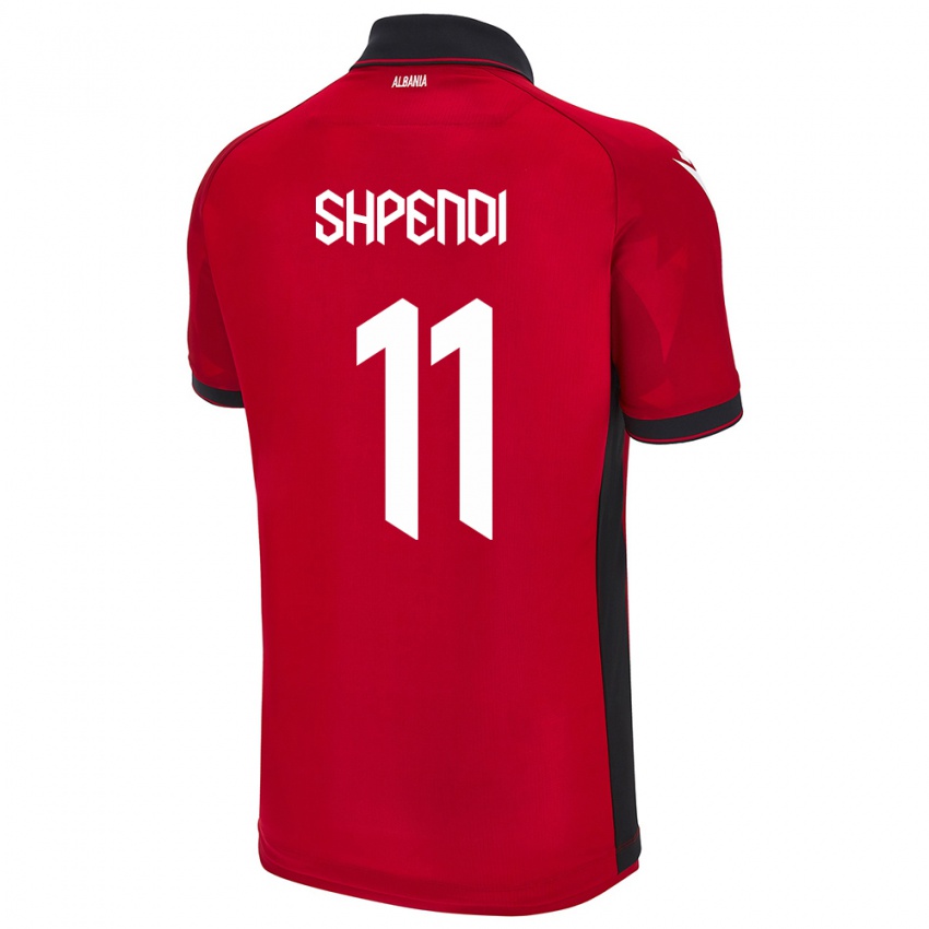 Női Albania Stiven Shpendi #11 Piros Hazai Jersey 24-26 Mez Póló Ing