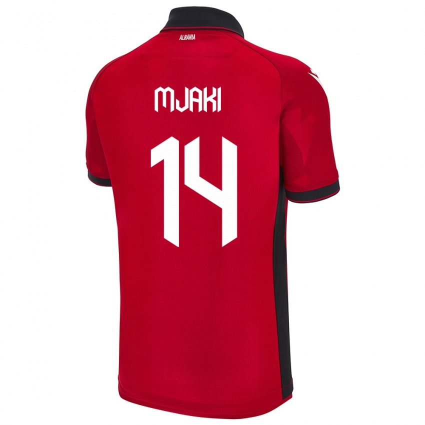 Női Albania Agan Mjaki #14 Piros Hazai Jersey 24-26 Mez Póló Ing