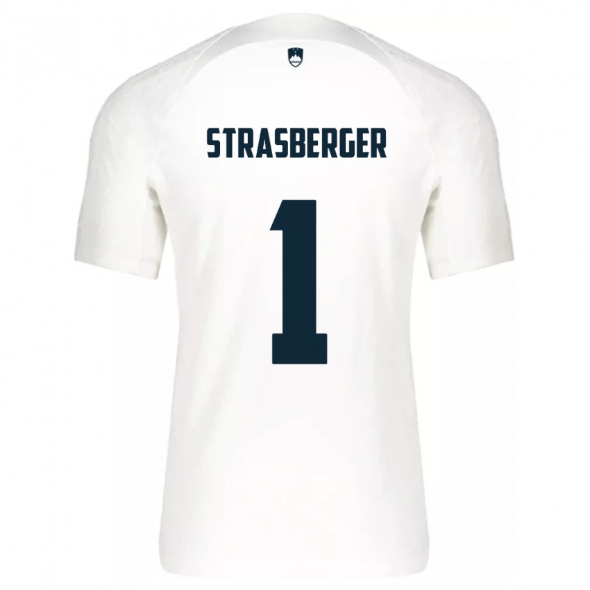 Női Szlovénia Tim Strasberger #1 Fehér Hazai Jersey 24-26 Mez Póló Ing