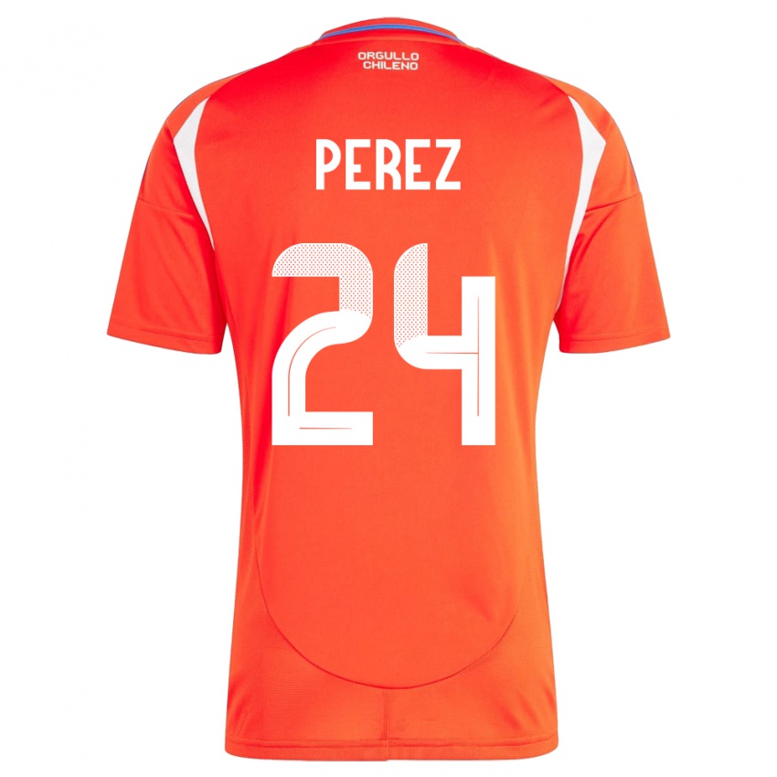 Női Chile César Pérez #24 Piros Hazai Jersey 24-26 Mez Póló Ing