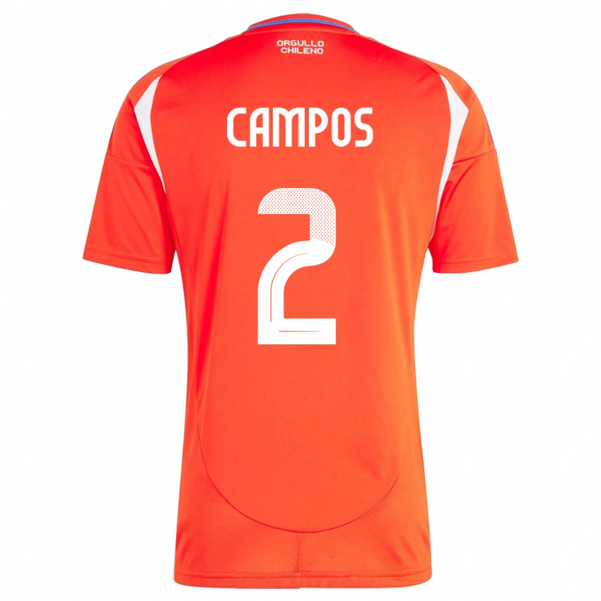 Női Chile Víctor Campos #2 Piros Hazai Jersey 24-26 Mez Póló Ing