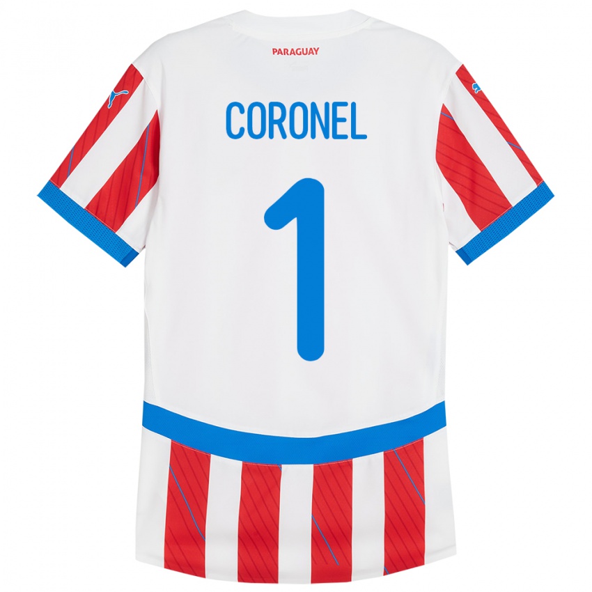 Női Paraguay Carlos Coronel #1 Fehér Piros Hazai Jersey 24-26 Mez Póló Ing