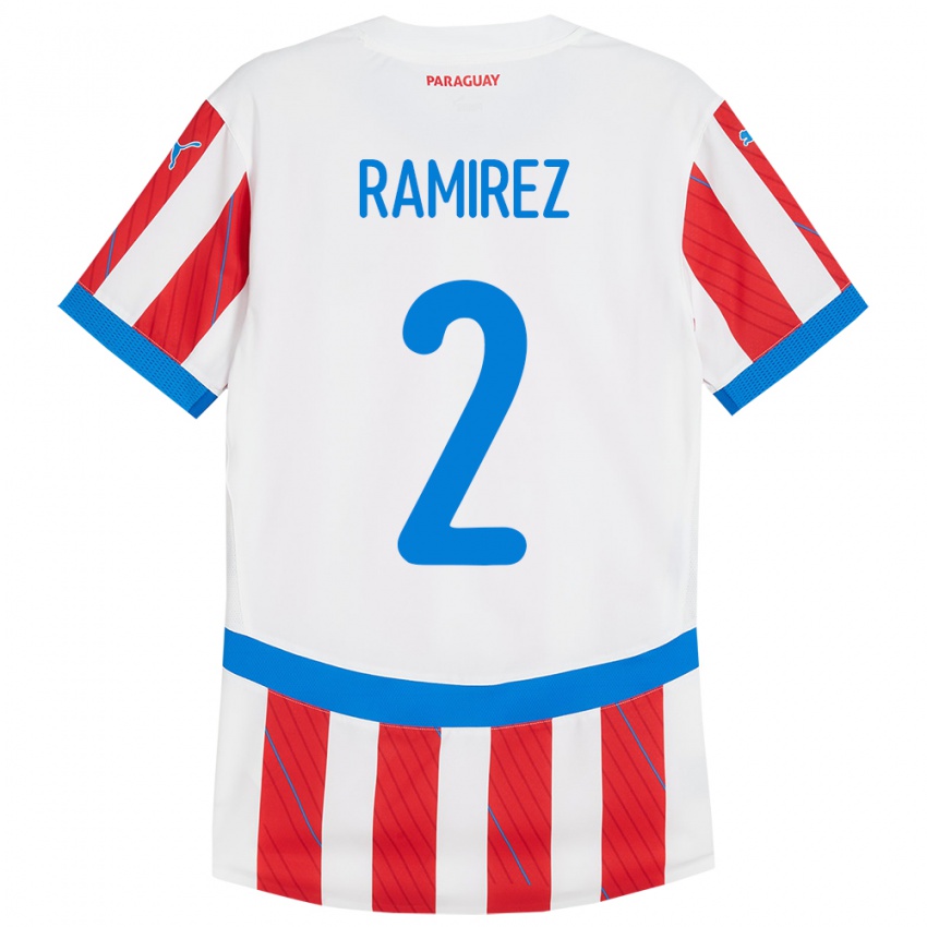 Női Paraguay Iván Ramírez #2 Fehér Piros Hazai Jersey 24-26 Mez Póló Ing