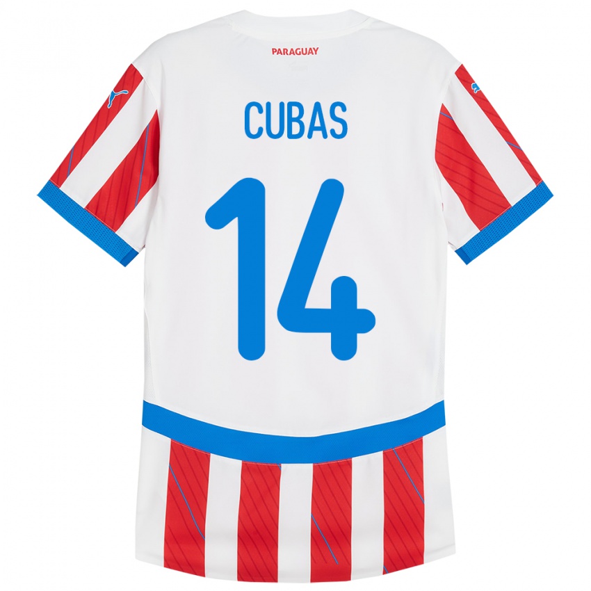 Női Paraguay Andrés Cubas #14 Fehér Piros Hazai Jersey 24-26 Mez Póló Ing