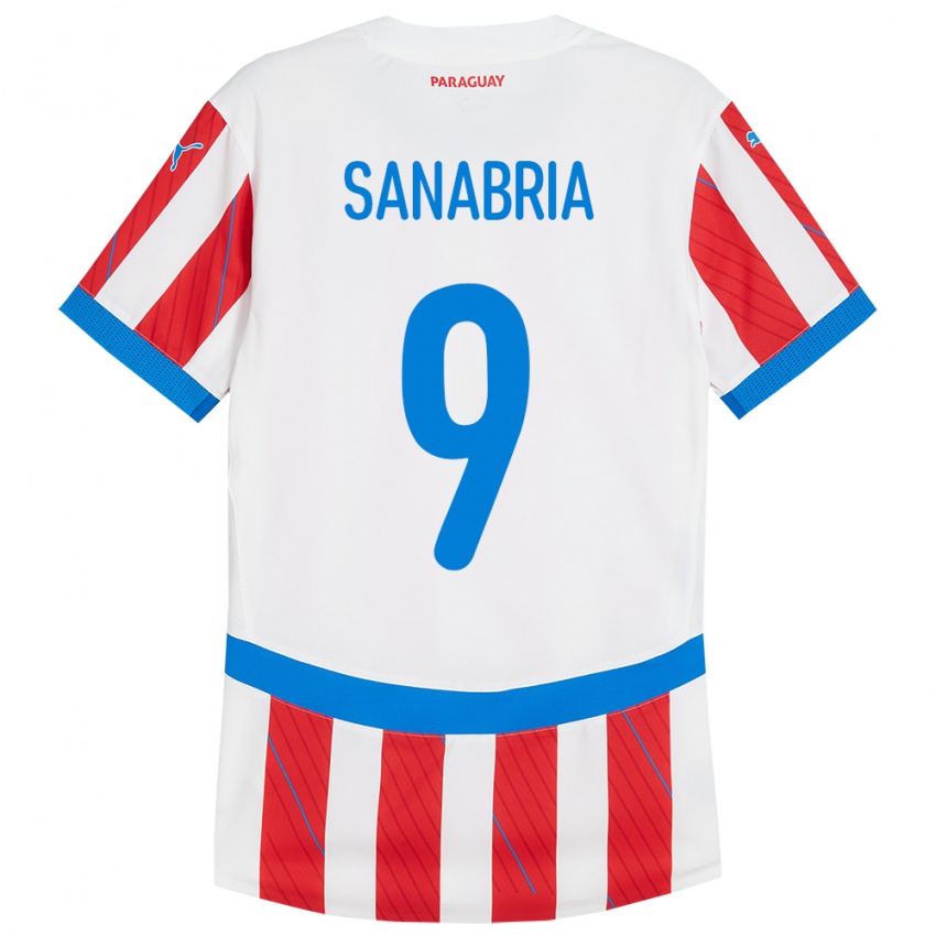 Női Paraguay Antonio Sanabria #9 Fehér Piros Hazai Jersey 24-26 Mez Póló Ing